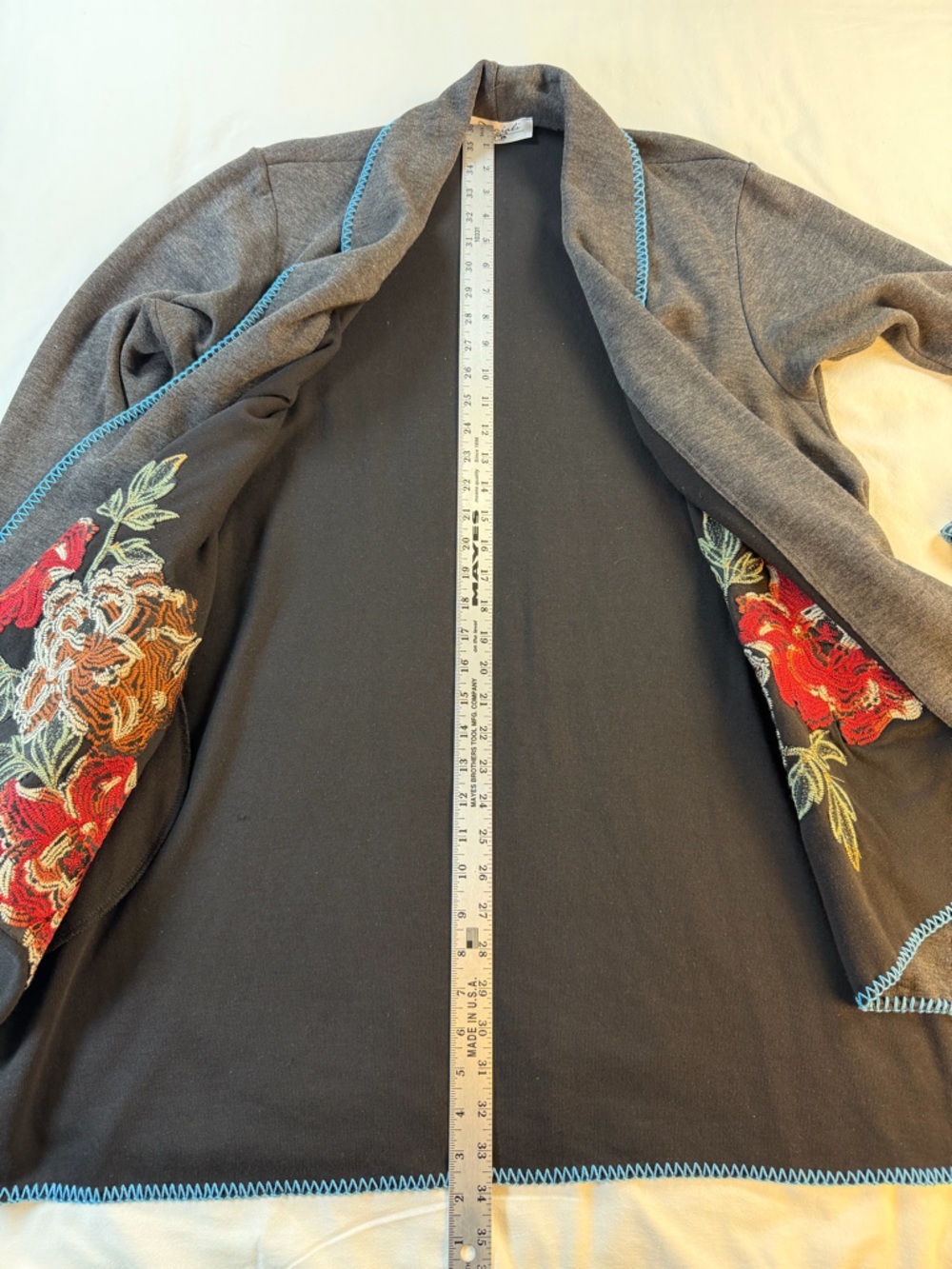 Floral Embroidered Boho Open Front Cardigan Jacket Terry Knit EUC - Picture 7 of 7